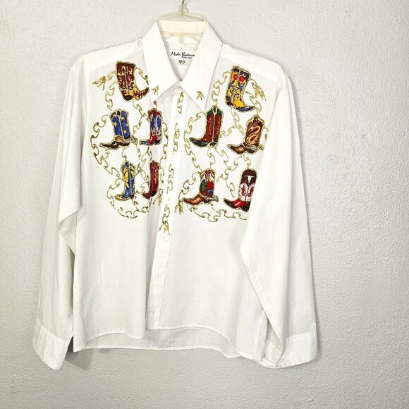 Moda Bianco Men's Vintage Cowboy Appliqued Boots Shirt Size M (15-15 l/2) - Picture 1 of 5